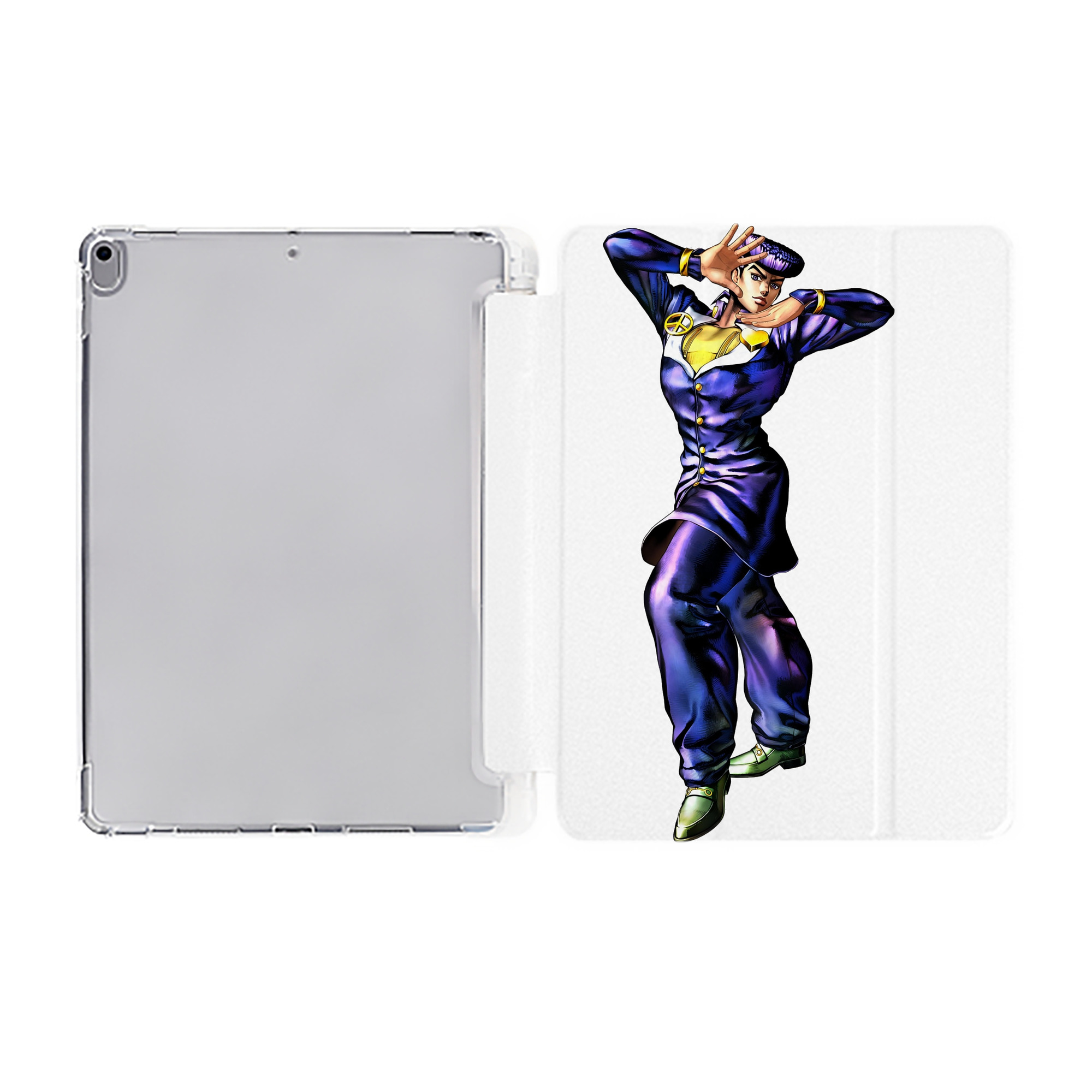 （画像用） ジョジョの奇妙な冒険 ひがしかた じょうすけ JoJo's Bizarre Adventure Higashikata Josuke IPad ケース ペン収納付き 三つ折りスタンド PUレザー×シリコン 対応機種9.5/10.5/10.9インチ